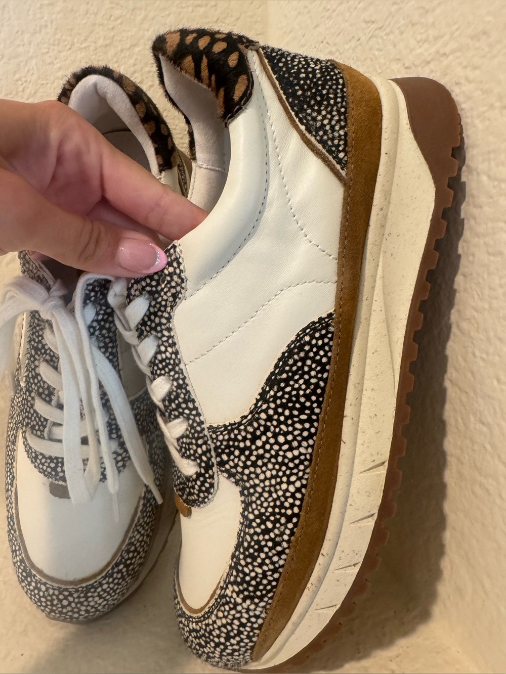 Madewell Kickoff Leather Calf Hair Trainer Sneaker Size 9.5 Like New - Picture 3 of 7